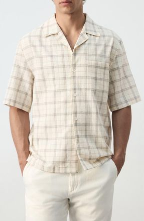 Mango Plaid Short Sleeve Button-Up Shirt in Off White at Nordstrom, Size X-Large