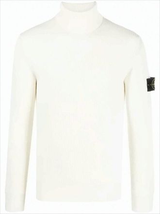 Stone Island Ribbed Knit Turtleneck Sweater With Signature Patch
