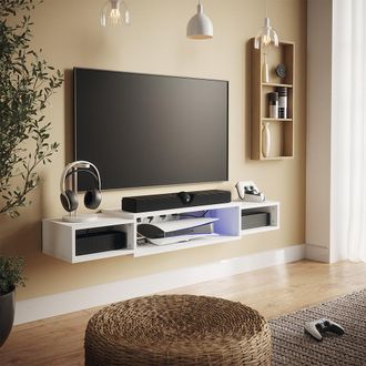 Vicco Mueble Bajo Para Tv Nordic, Blanco, 139.7 X 20.3 Cm Con Estantes Abiertos