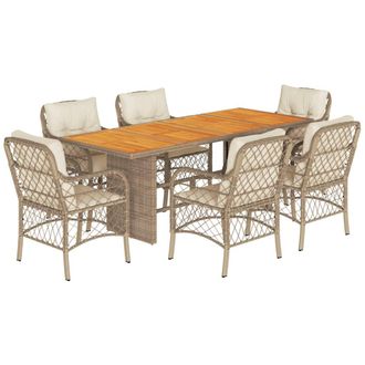 vidaXL Set Da Pranzo Da Giardino 7 Pz Con Cuscini Beige In Polyrattan Vidaxl