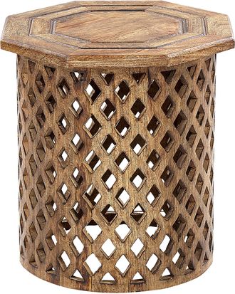 Beliani Mesa Auxiliar De Madera De Mango Oscura 32 Cm Tablero Geom&eacute;trico Khanpur