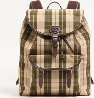 Valentino Garavani Valentino Garavani Antibes Backpack in Check Fabric Man GREEN/BEIGE UNI