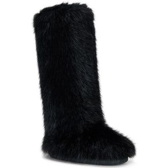 Azalea Wang Emir Faux Fur Boot in Black at Nordstrom, Size 10