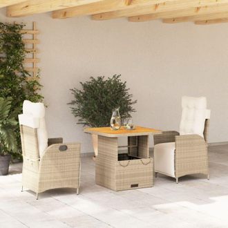 vidaXL Vidaxl - Set Comedor De Jard&iacute;n 3 Pzas Con Cojines Rat&aacute;n Sint&eacute;tico Beige
