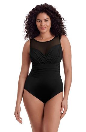 Longitude Scoopback Mesh Highneck One-Piece Swimsuit in Black at Nordstrom, Size 18