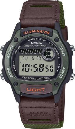 Casio Mens Digital Illuminator Chronograph Watch with Brown and Green Strap - W-220HF-3AV
