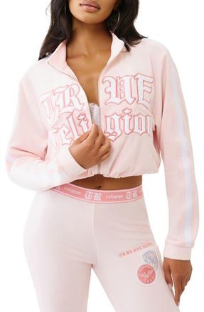 True Religion Crop Velour Track Jacket in Marys Rose at Nordstrom, Size Xx-Large