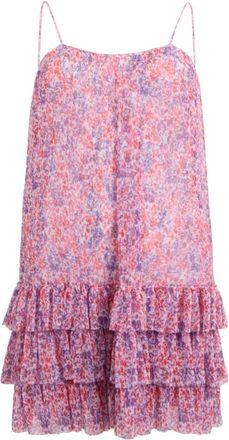 Philosophy di Lorenzo Serafini Korte Jurk met Bloemenprint en Ruches - Dames - Korte kleedjes - Paars - 2XS - Polyester - Kleedjes
