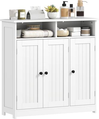 OEM Armario De Ba&ntilde;o Estrecho Con 3 Puertas 2 Compartimentos Abiertos Estante Ajustable 85x30x85 Cm Blanco