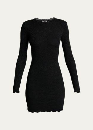 Saint Laurent Floral Lace Knit Long-Sleeve Mini Dress
