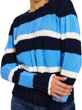 Brodie Cora Cable Stripe Crew Sweater In Navy/cobalt/white