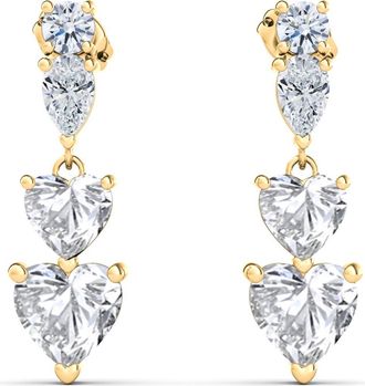 HauteCarat Lab Created Diamond Heart Drop Earrings in 18K Yellow Gold at Nordstrom
