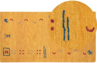 Beliani Rug AKALAN Yellow 80 x 150 cm Wool Gabbeh