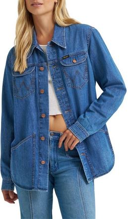 Wrangler Wrange Denim Button-Up Shirt in Harbor Blue at Nordstrom, Size X-Large