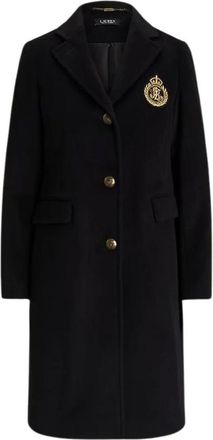 Ralph Lauren Wollen mantel met embleem - Dames - Mantels - Zwart - Maat: 3XS Wol