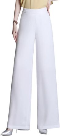 Dissa Womens Wide-Leg Trousers White High-Waisted Plus Size Trousers Work Business Office Chiffon Thin Ladies Trousers,UK 16,P17