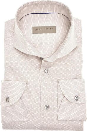 John Miller Beige Overhemden Lange Mouw - Heren - Casual Overhemden - Beige - 5XL - Katoen - Overhemden