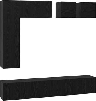 vidaXL Vidaxl - tv Cabinet Set with Shelf Other with Storage 8 pcs Black oak Engineered wood