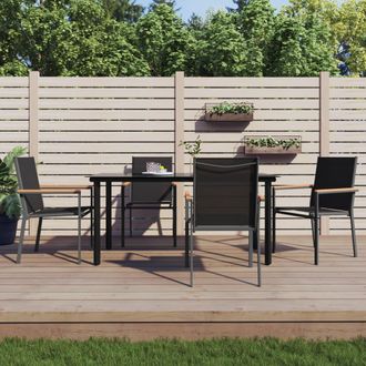 vidaXL Juego De Comedor Para Jard&iacute;n 5 Piezas Acero Y Textilene Negro Vidaxl