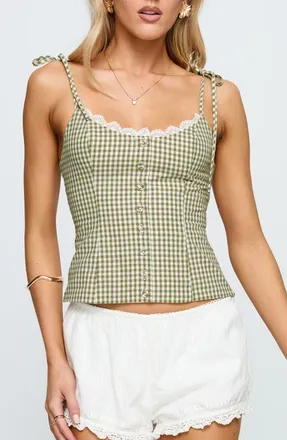 Princess Polly Dalanie Gingham Camisole in Green Check at Nordstrom, Size 10