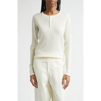 Wales Bonner Nile Merino Wool & Cotton Rib Henley Sweater in Ivory at Nordstrom, Size X-Small