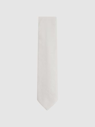 Reiss Cream Textured Silk Blend Tie, One Size