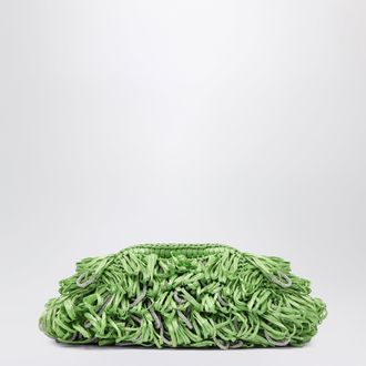 Hibourama Bags Beatrix apple green clutch with raffia fringes and crystals
