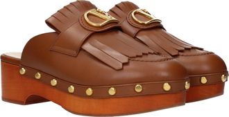 Valentino Garavani Womens Brown Leather Slippers