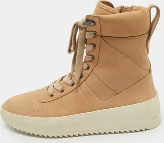 Fear of God Brown Nubuck Leather Military High Top Sneakers