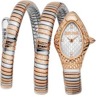 Just Cavalli Snake Vetra Wraparound Two-Tone Bracelet Watch, 20mm x 34.5mm in Two Tone Silver /Rose Gold at Nordstrom Rack