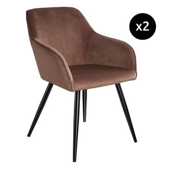 TecTake 2 sillas de comedor aterciopeladas 58 x 62 x 82 cm marr&oacute;n/negro