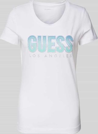 Guess T-Shirt mit Label-Print in Weiss, Gr&ouml;&szlig;e XS