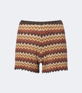 Faithfull The Brand Raya knitted chevron lam&eacute; shorts