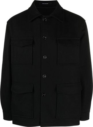 Tagliatore spread-collar virgin wool blend shirt jacket - men - Virgin Wool/Cupro/Cashmere/Polyamide - 54 - Black