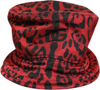 Dolce & Gabbana Red Black Nylon Leopard Print Bucket Men Cap Mens Hat