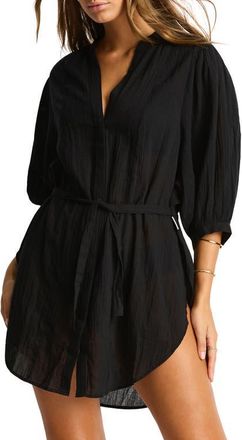 Sea Level Australia Boho Cover-Up Shirt in Black at Nordstrom, Size X-Small