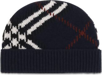 Burberry 8132885 Check Cashmere-Blend Beanie - Blue