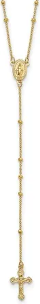 Diamond2Deal 14k Yellow Gold Polished 2mm Beaded Rosary Cross Necklace 19.5