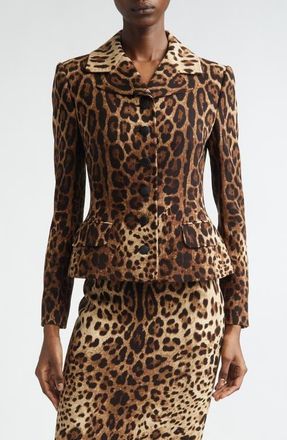 Dolce & Gabbana Leopard Print Single Breasted Wool Crepe Jacket in Leo New at Nordstrom, Size 12 Us