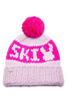 Lele Sadoughi The Ski Bunny Merino Wool Beanie with Yarn Pompom in Neon Blush at Nordstrom
