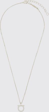 Ferragamo Collana in ottone color argento con logo e dettagli in vetro