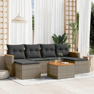 vidaXL Vidaxl - Set De Sof&aacute;s De Jard&iacute;n 7 Piezas Con Cojines Rat&aacute;n Pe Gris