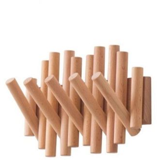 OEM Perchero De Pared De Madera, Gancho De Pared, 100% Madera Natural De Alta Calidad, 5 Ganchos Retr&aacute;ctiles, Dise&ntilde;o Innovador - 37,1 X 16,5 X 4,4 Cm