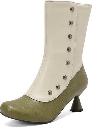 Generic Womens Round Toe Kitten Heen Ankle Boots Vintage Victorian Short Booties with Zipper Studded Wingtip Brouge Shoes (Green,5.5)