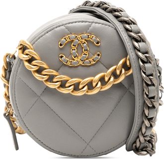Chanel Lambskin Gray 19 Round Clutch with Chain
