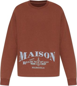 Maison Margiela Hoodies & sweatvesten, Heren, Bruin, XL, Katoen, Bruine Bedrukte Sweater