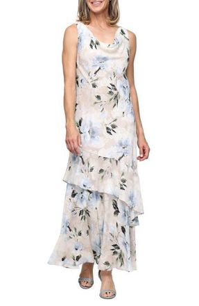 Alex Evenings Floral Print Chiffon Cocktail Dress in Taupe Multi at Nordstrom, Size 14