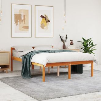 vidaXL Vidaxl - Cama Para Mayores Madera Maciza De Pino Marr&oacute;n Cera 135x190 Cm