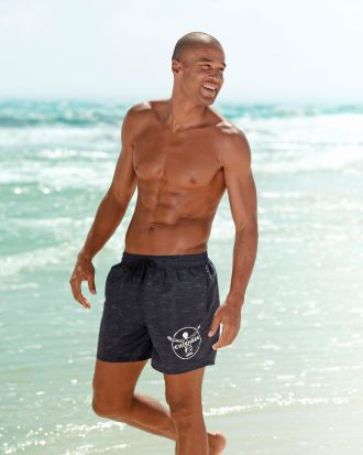 Chiemsee Badeshorts CHIEMSEE Melange, Herren, Gr. XXL (58/60), N-Gr, schwarz, Microfaser, Polyester, meliert, Badehosen Badeshorts, mit Logodruck, seitliche Ei