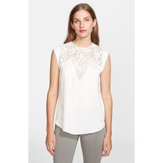 Rebecca Taylor Lace Mix Top in Chalk at Nordstrom, Size 4